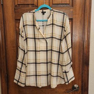 Ann Taylor Striped Split Neck Tunic Blouse